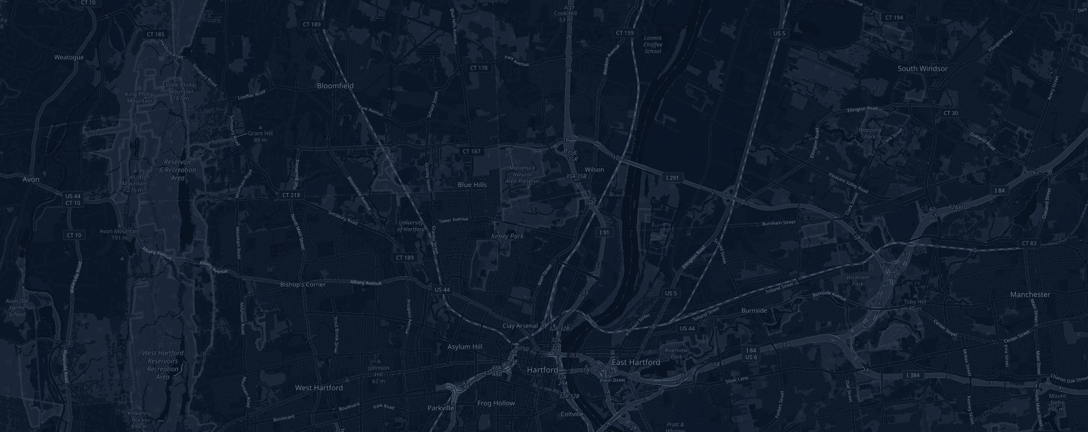 Map of the Hartford Marathon course with the 15 aid tables marked