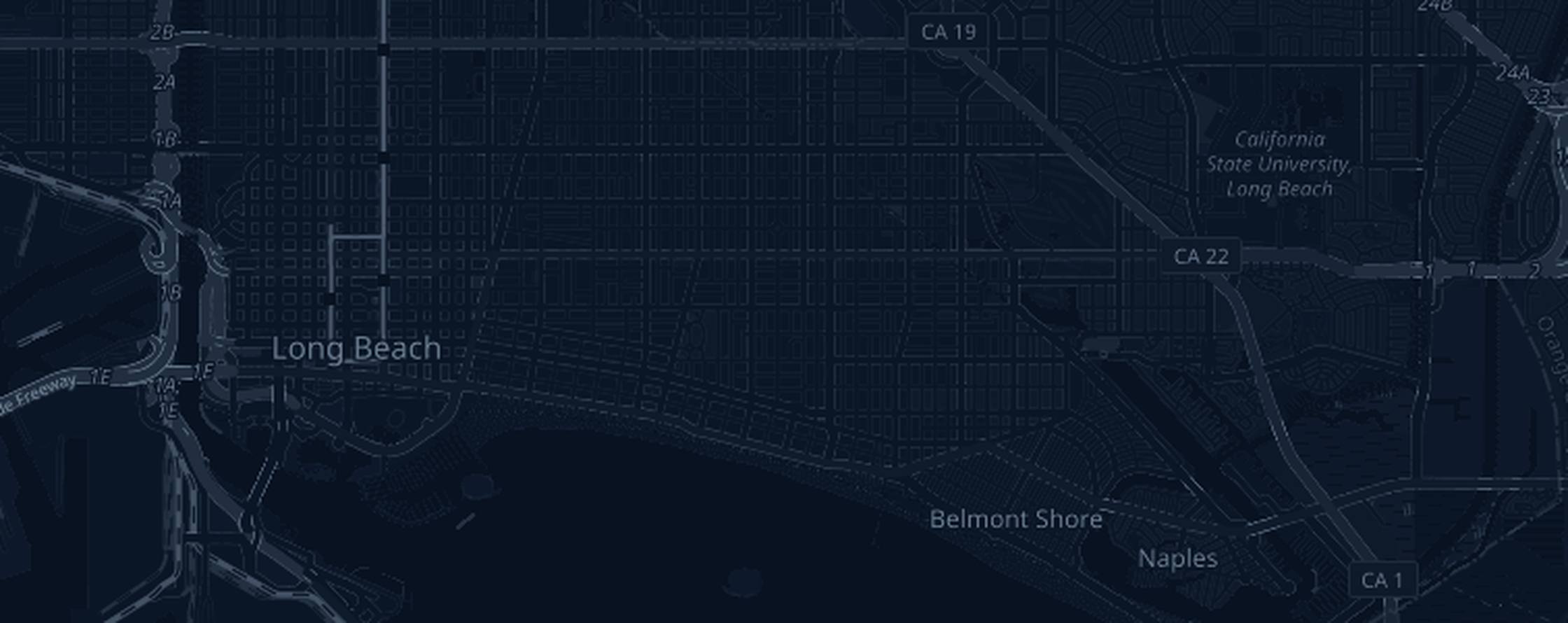Map of the Long Beach Marathon course with the 15 aid tables marked