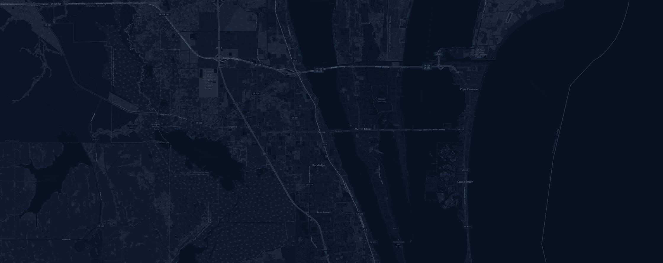 Map of the Space Coast Marathon course with the 16 aid tables marked